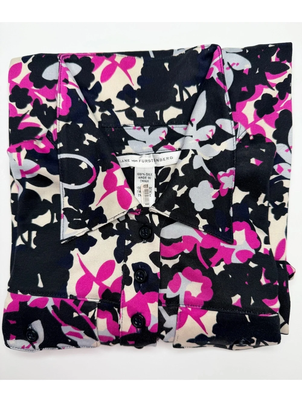 Diane Von Furstenberg DvF Polly Dee Shirt Dress Pink Ivory Black 100% Silk Sz 2